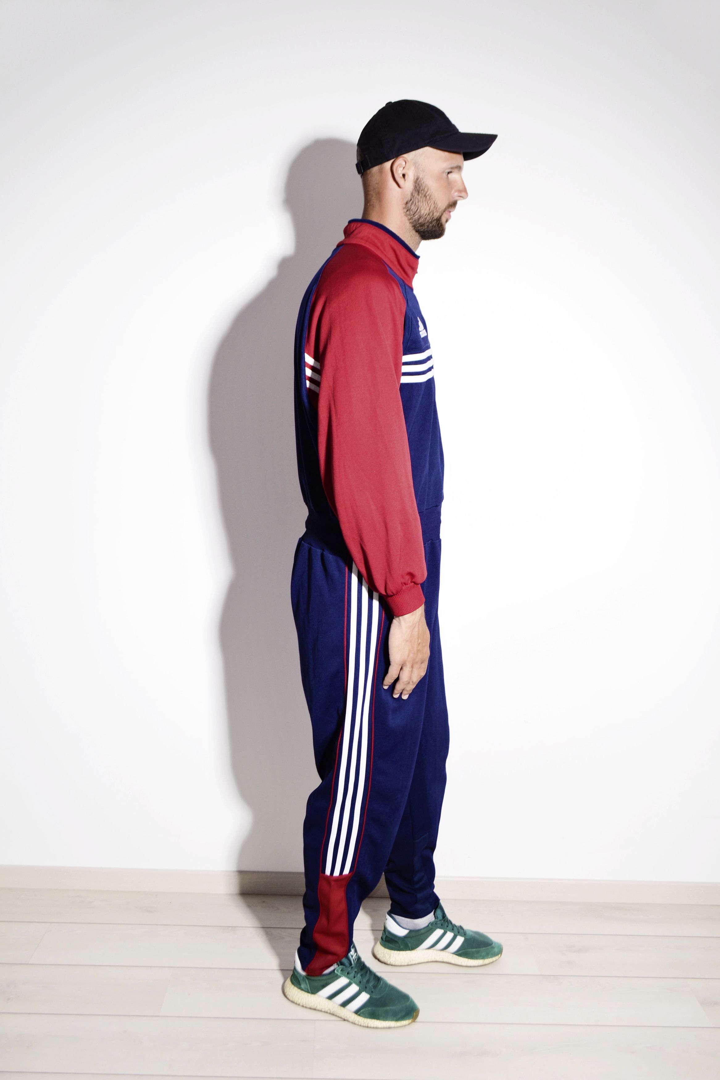 Adidas Vintage men sport onesie ADIDAS | 80s retro Old School overall full coverall jumpsuit sweatsuit one part piece tracksuit blue red | Large Size US 34 / EU 50 - 2 Preview