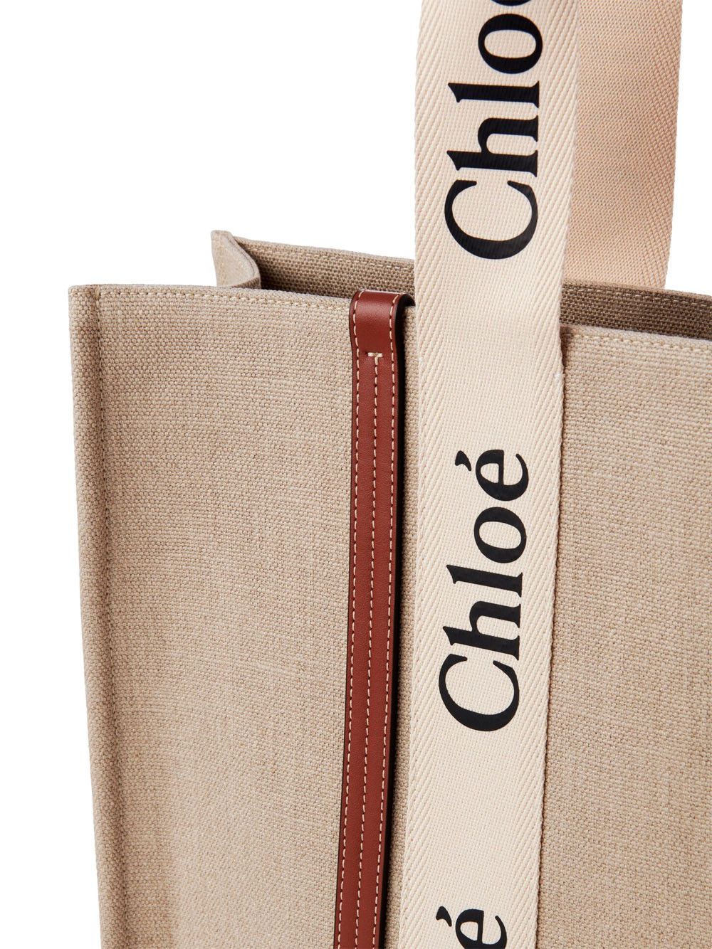 Chloe LARGE WOODY TOTE BAG IN LINEN Size ONE SIZE - 5 Thumbnail