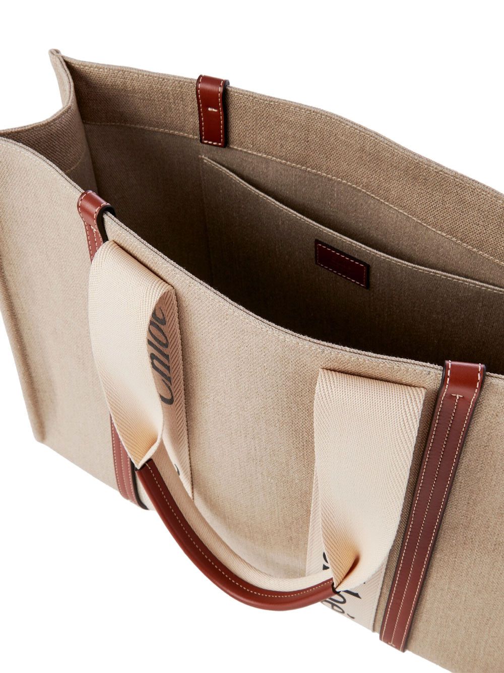 Chloe LARGE WOODY TOTE BAG IN LINEN Size ONE SIZE - 3 Thumbnail