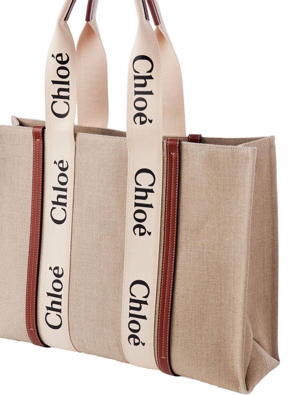 Chloe LARGE WOODY TOTE BAG IN LINEN Size ONE SIZE - 4 Thumbnail