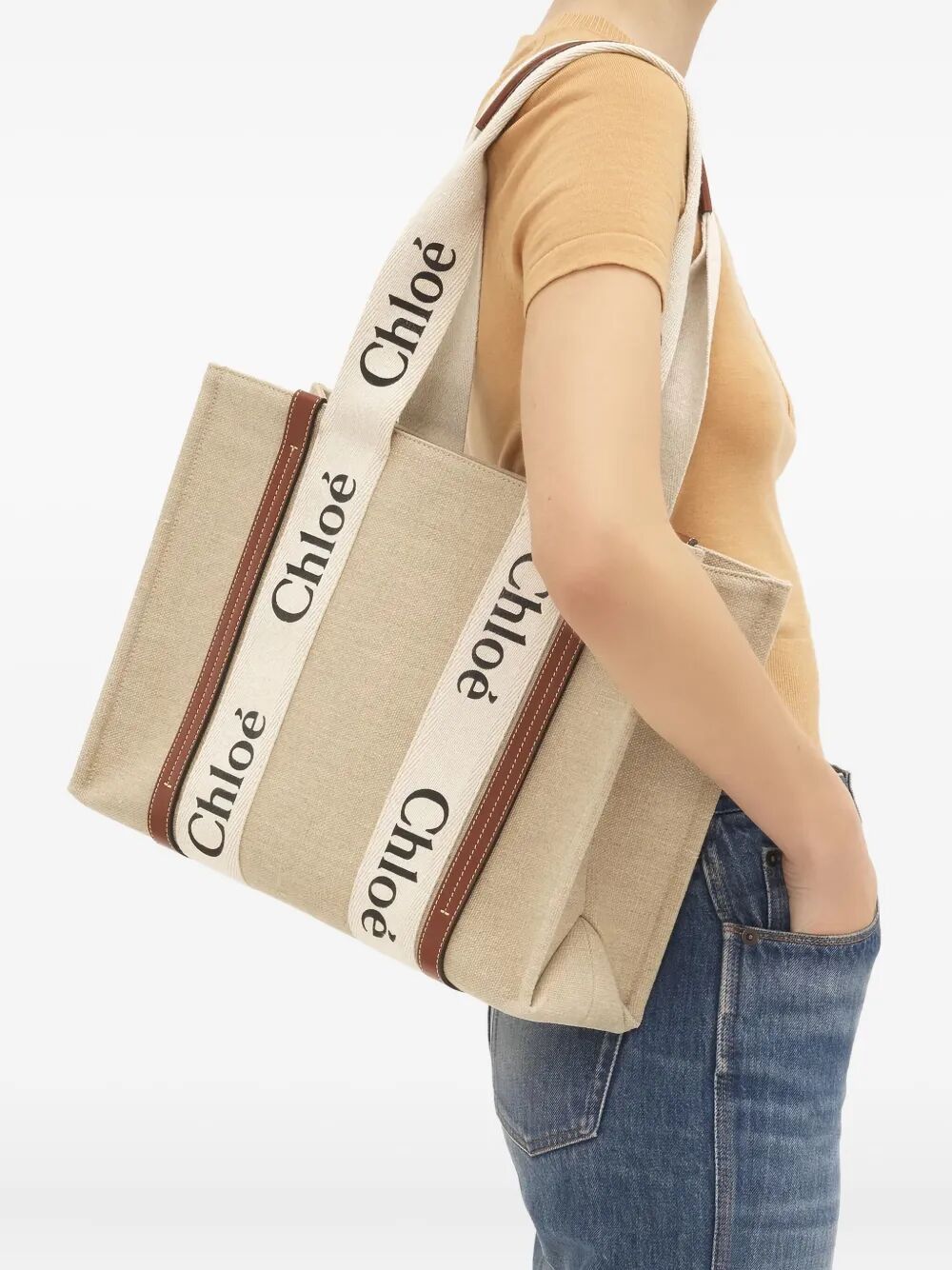 Chloe WOODY LINEN TOTE BAG Size ONE SIZE - 3 Thumbnail