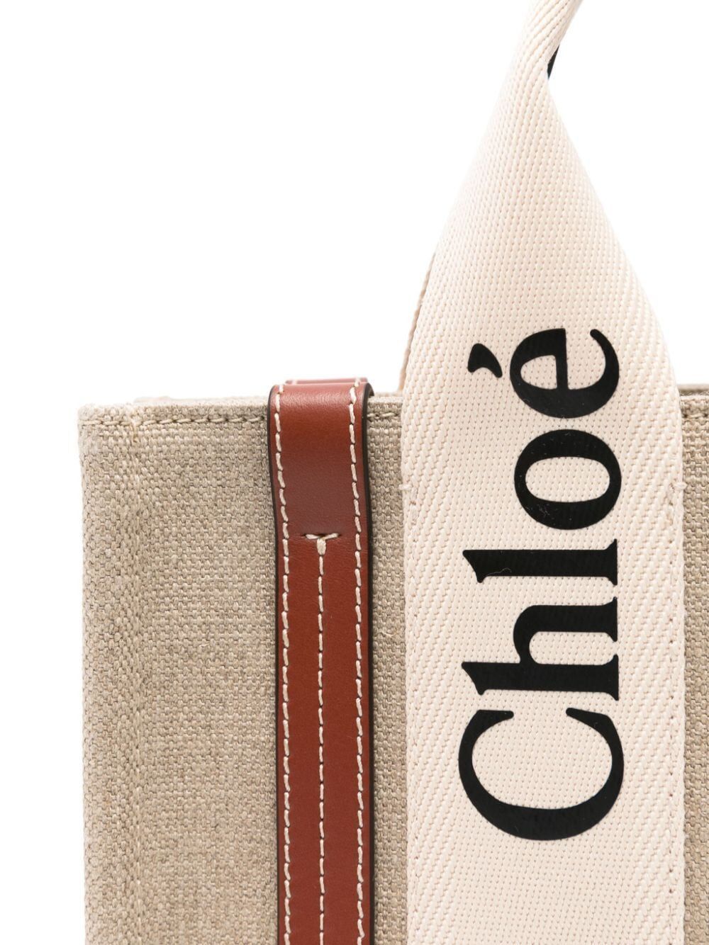 Chloe SMALL WOODY TOTE BAG IN LINEN Size ONE SIZE - 4 Thumbnail