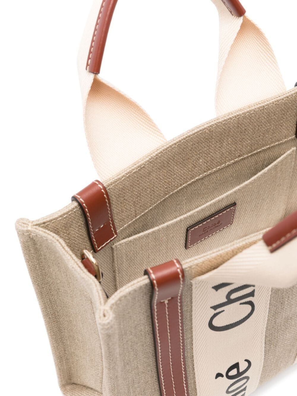 Chloe SMALL WOODY TOTE BAG IN LINEN Size ONE SIZE - 5 Thumbnail