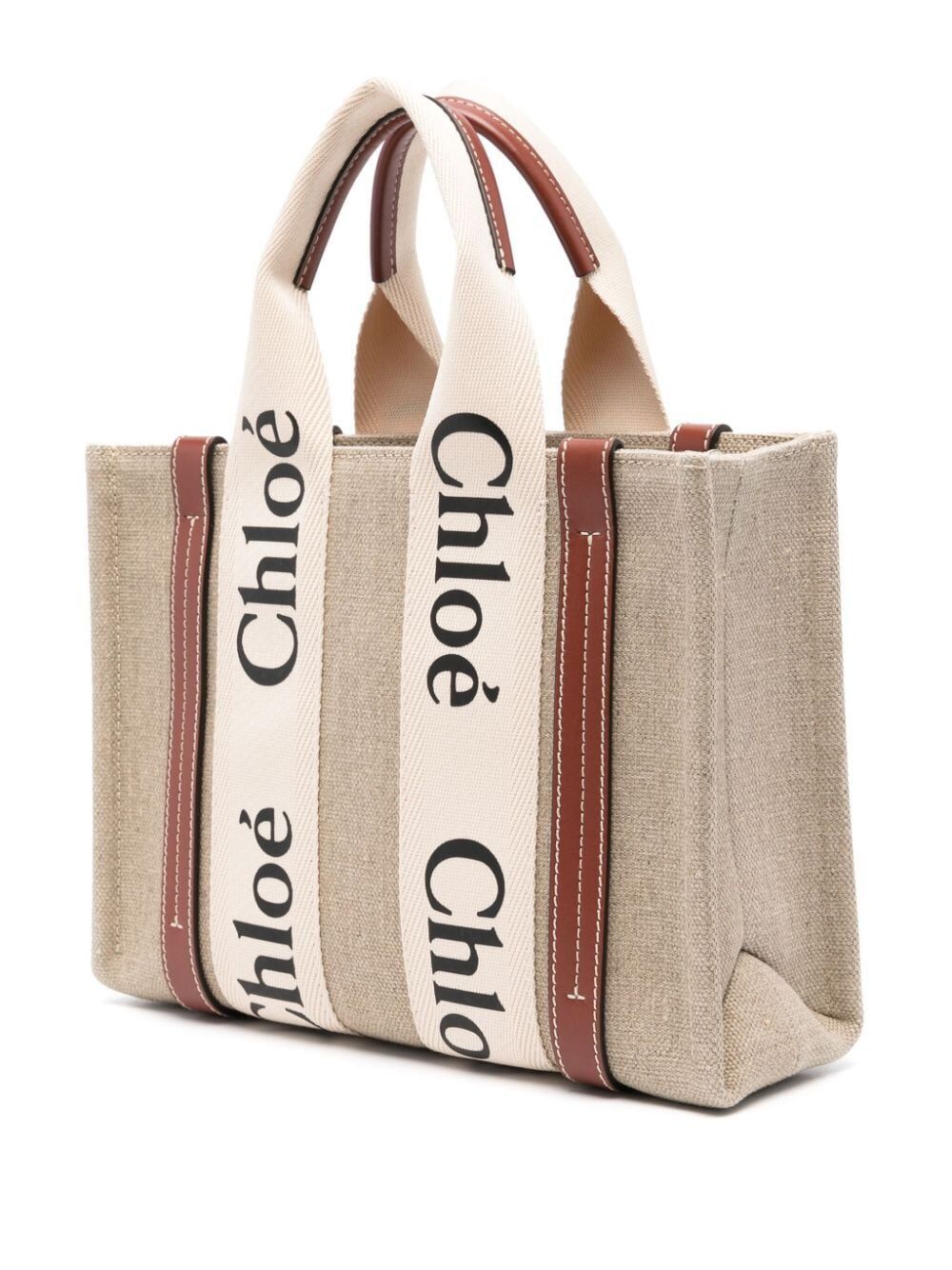 Chloe SMALL WOODY TOTE BAG IN LINEN Size ONE SIZE - 3 Thumbnail