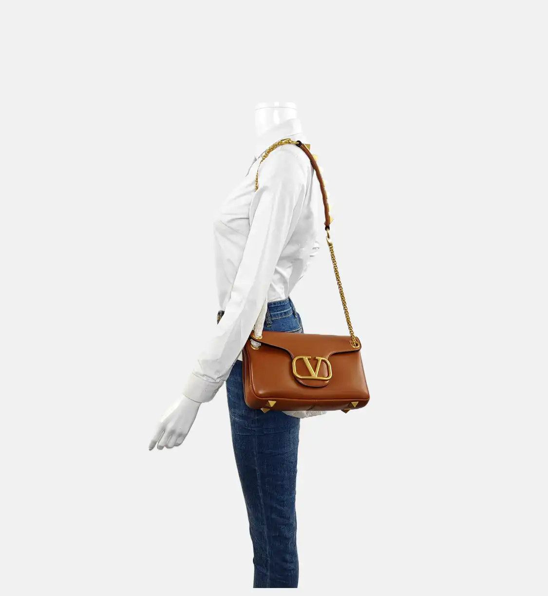 Valentino VALENTINO Vsling brown cowhide leather stud shoulder bag crossbody bag gold hard Size ONE SIZE - 2 Thumbnail