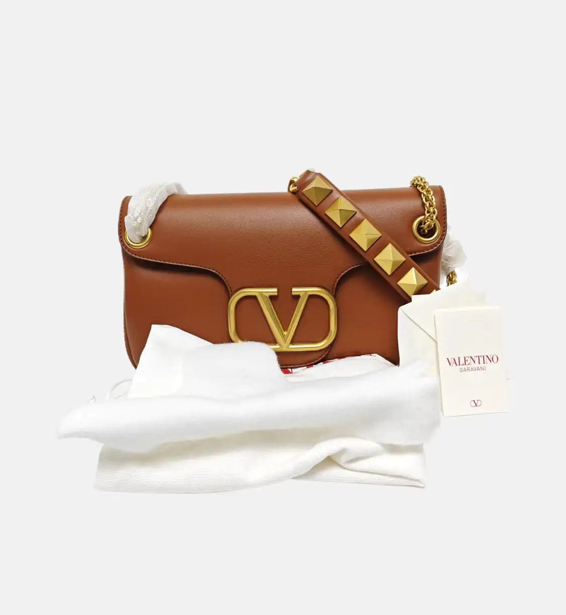 Valentino VALENTINO Vsling brown cowhide leather stud shoulder bag crossbody bag gold hard Size ONE SIZE - 8 Thumbnail