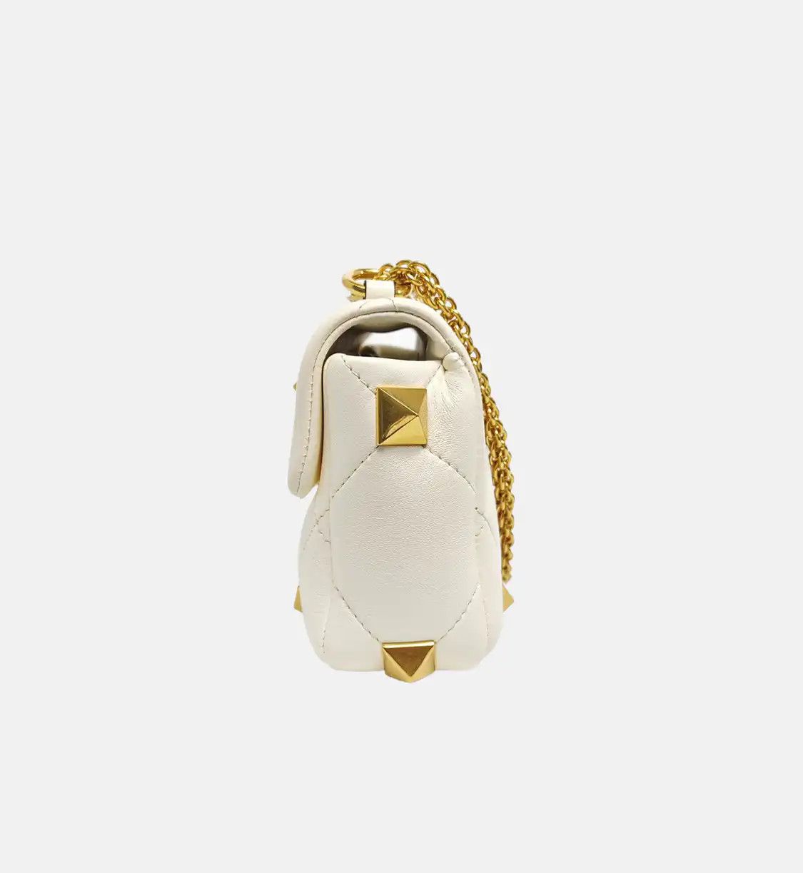 Valentino VALENTINO Roman Stud Small white sheepskin stud quilted crossbody bag gold hardw Size ONE SIZE - 3 Thumbnail