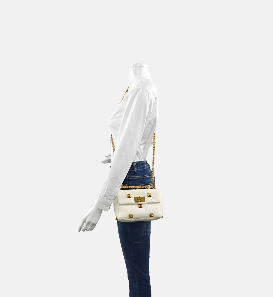 Valentino VALENTINO Roman Stud Small white sheepskin stud quilted crossbody bag gold hardw Size ONE SIZE - 2 Thumbnail