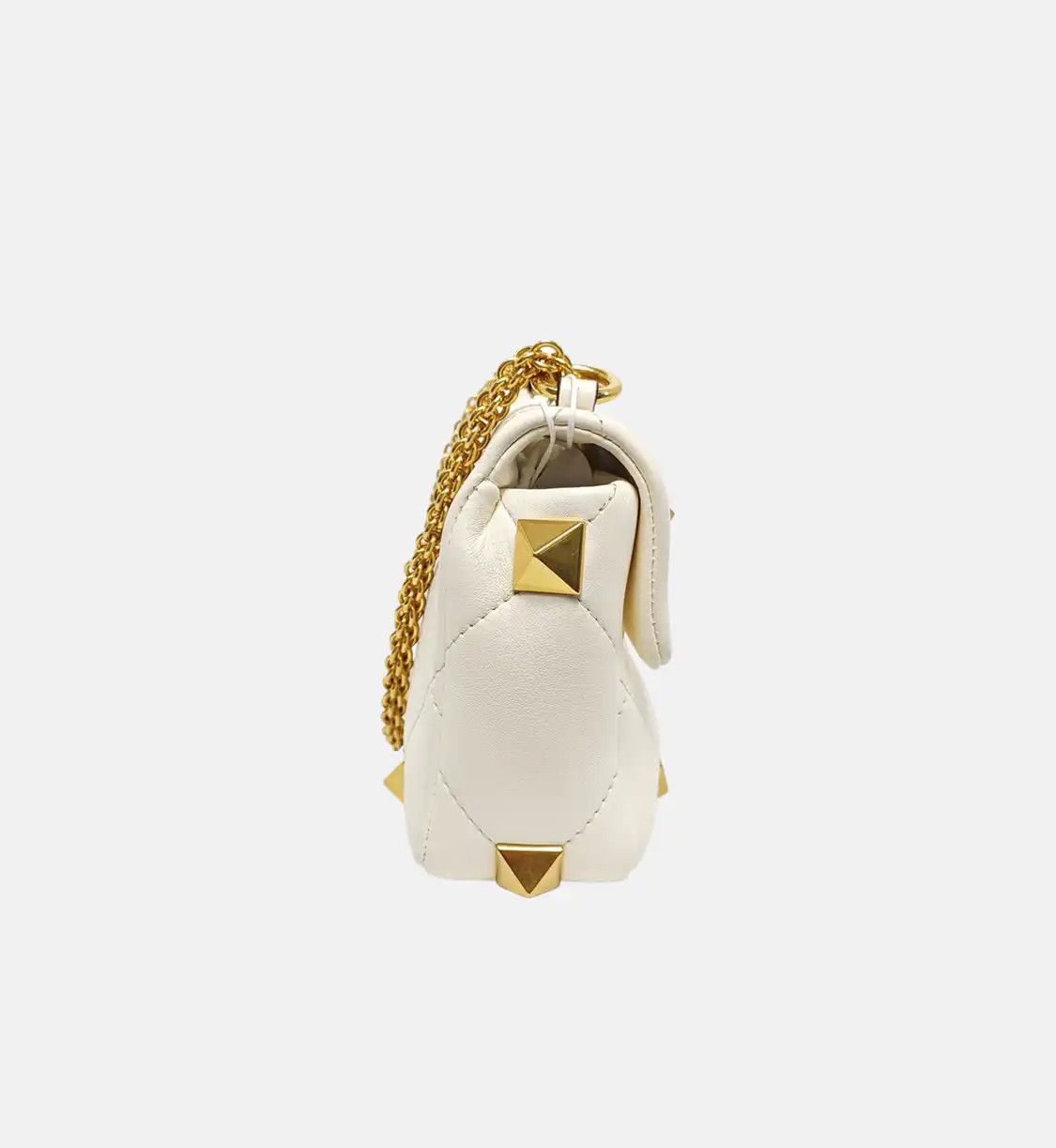 Valentino VALENTINO Roman Stud Small white sheepskin stud quilted crossbody bag gold hardw Size ONE SIZE - 4 Thumbnail