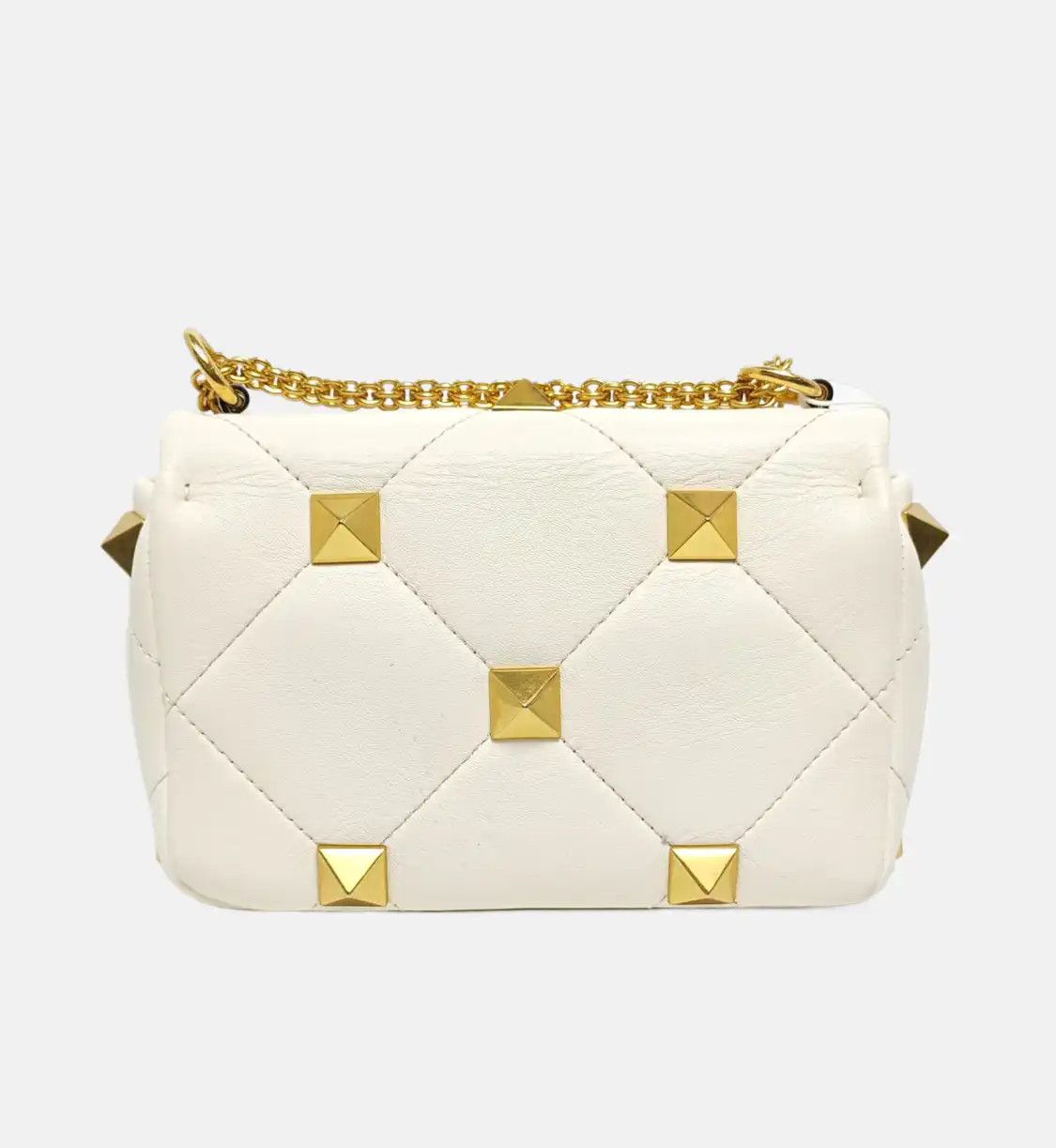 Valentino VALENTINO Roman Stud Small white sheepskin stud quilted crossbody bag gold hardw Size ONE SIZE - 5 Thumbnail