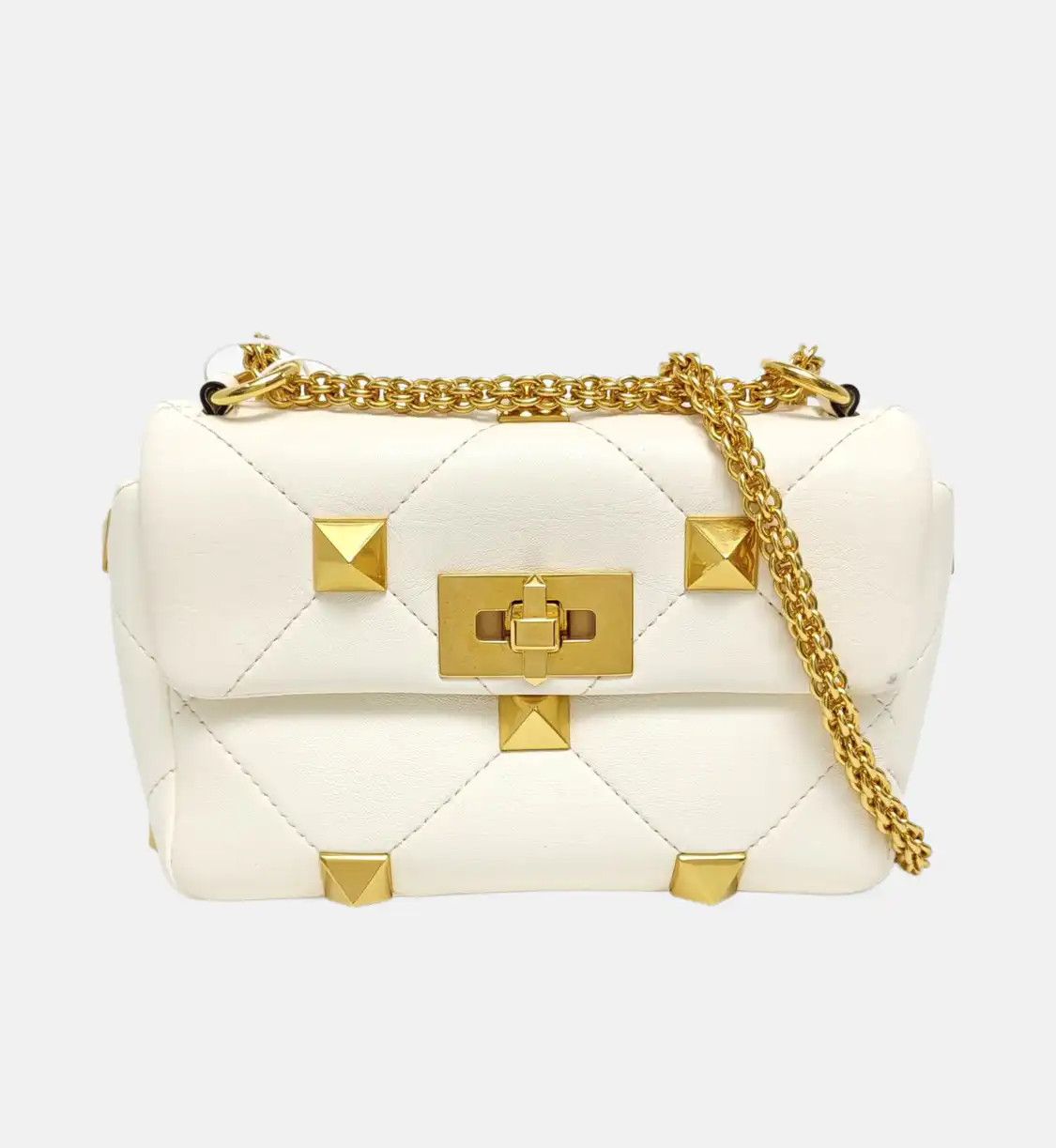Valentino VALENTINO Roman Stud Small white sheepskin stud quilted crossbody bag gold hardw Size ONE SIZE - 8 Thumbnail