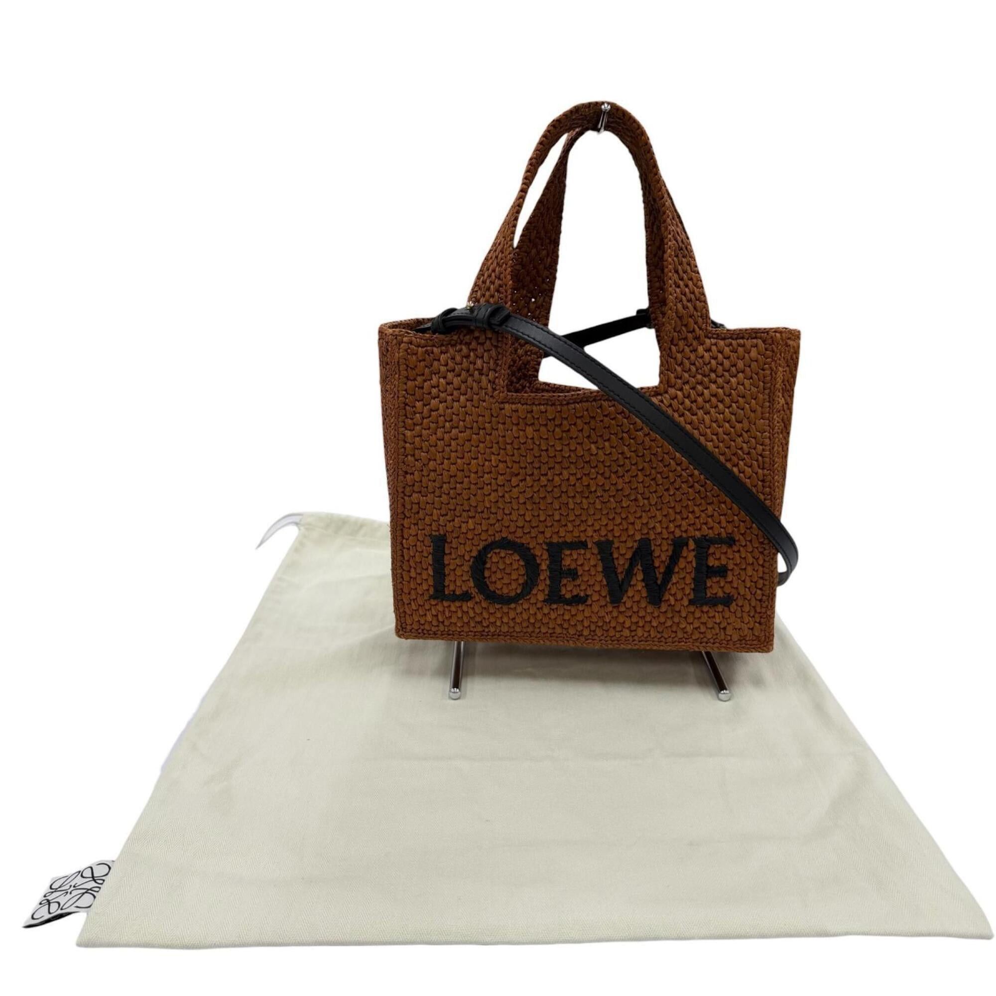 Loewe LOEWE A685B59X01 Font Tote Small Raffia Honey Gold Leather Trim 2-Way Shoulder Bag/Handbag for Women, with Dust Bag Size ONE SIZE - 2 Thumbnail