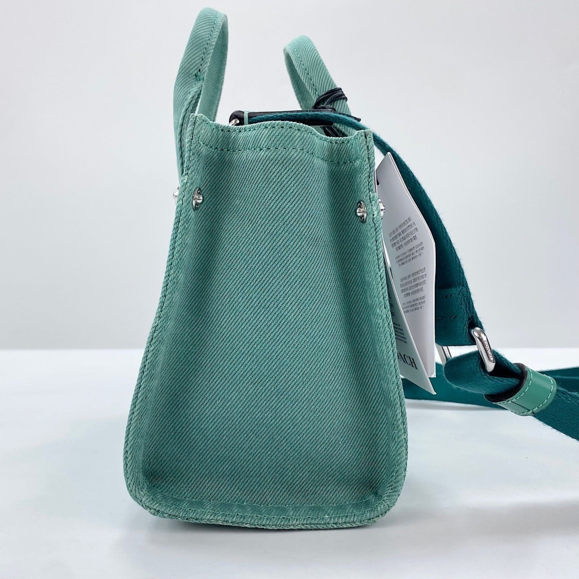 Coach Coach Cargo Tote Bag, 2-Way, Embroidered, Distressed Finish, Denim, Green Size ONE SIZE - 7 Thumbnail