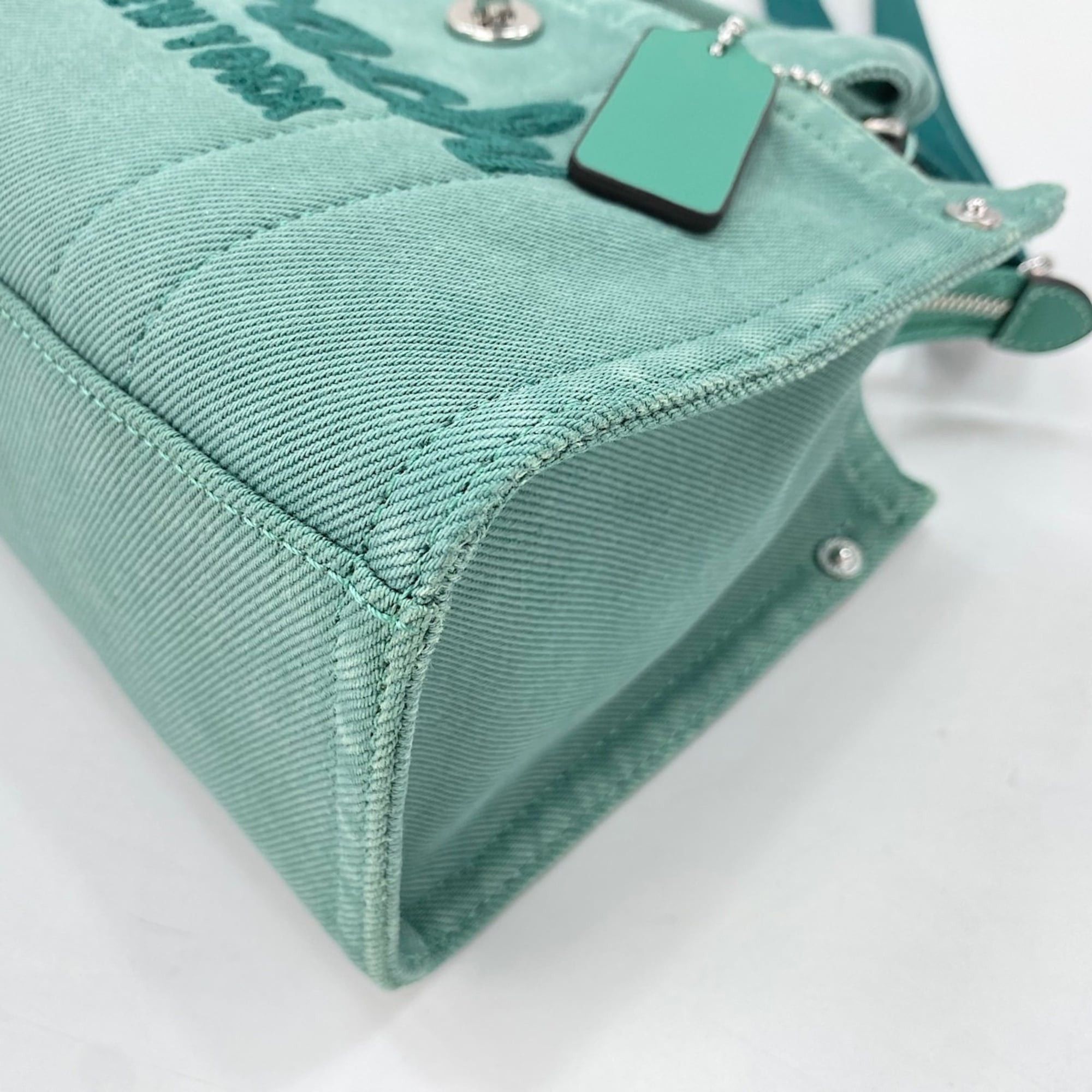 Coach Coach Cargo Tote Bag, 2-Way, Embroidered, Distressed Finish, Denim, Green Size ONE SIZE - 10 Thumbnail
