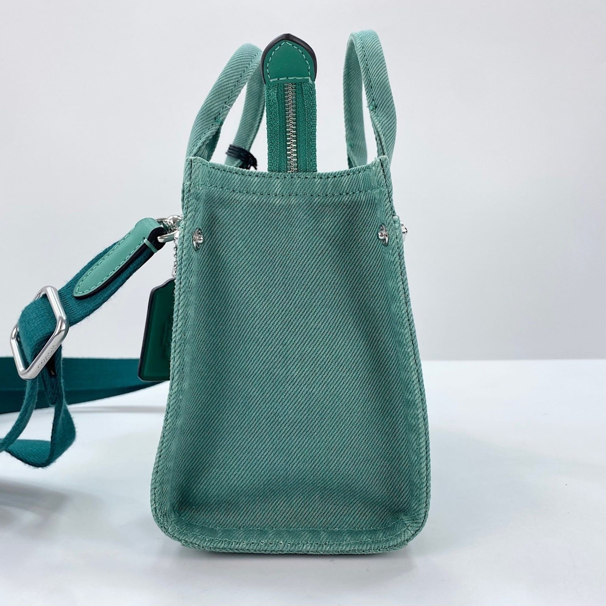 Coach Coach Cargo Tote Bag, 2-Way, Embroidered, Distressed Finish, Denim, Green Size ONE SIZE - 8 Thumbnail
