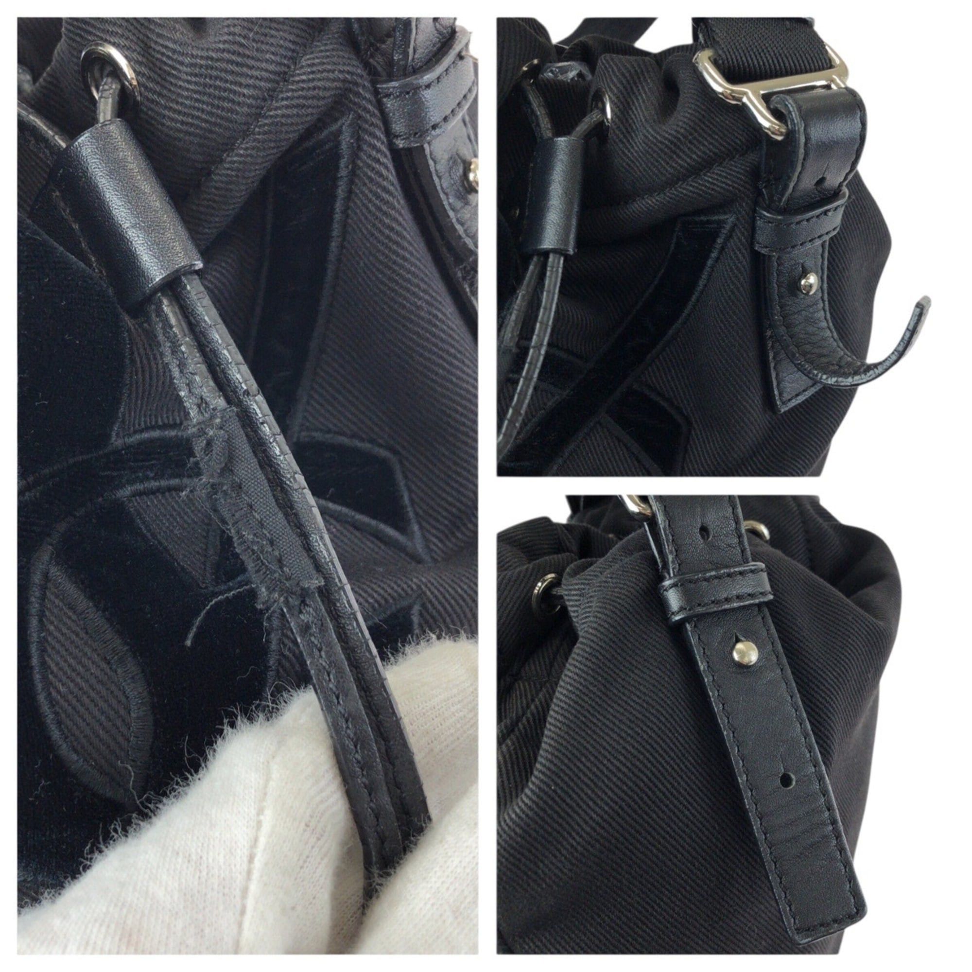 Yves Saint Laurent Yves Saint Laurent Rive Gauche Vintage Kahala YSL Drawstring Bag, Black, Silver Hardware, Canvas & Leather, 123435, Tote Bag/Shoulder Bag for Women Size ONE SIZE - 5 Thumbnail