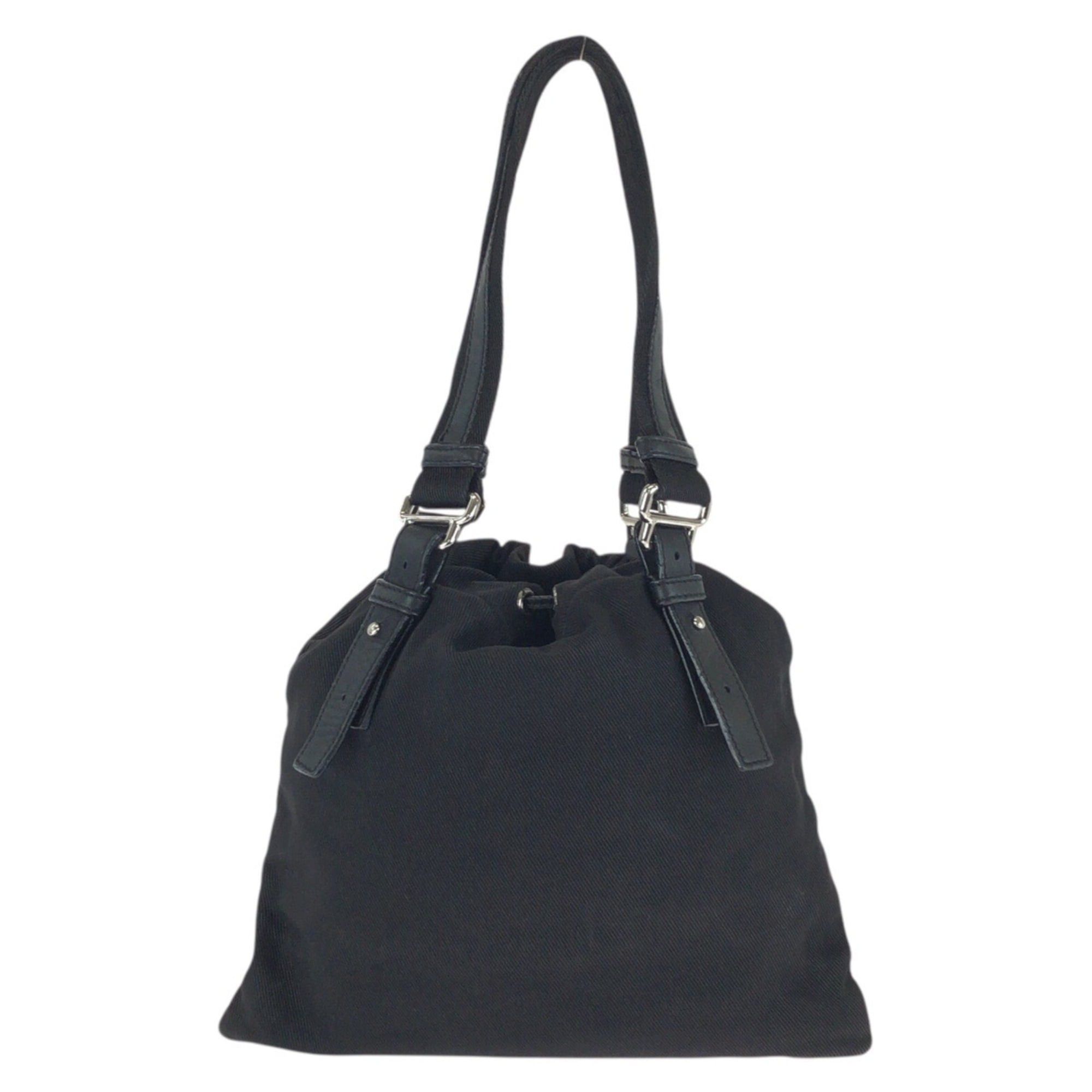 Yves Saint Laurent Yves Saint Laurent Rive Gauche Vintage Kahala YSL Drawstring Bag, Black, Silver Hardware, Canvas & Leather, 123435, Tote Bag/Shoulder Bag for Women Size ONE SIZE - 2 Thumbnail