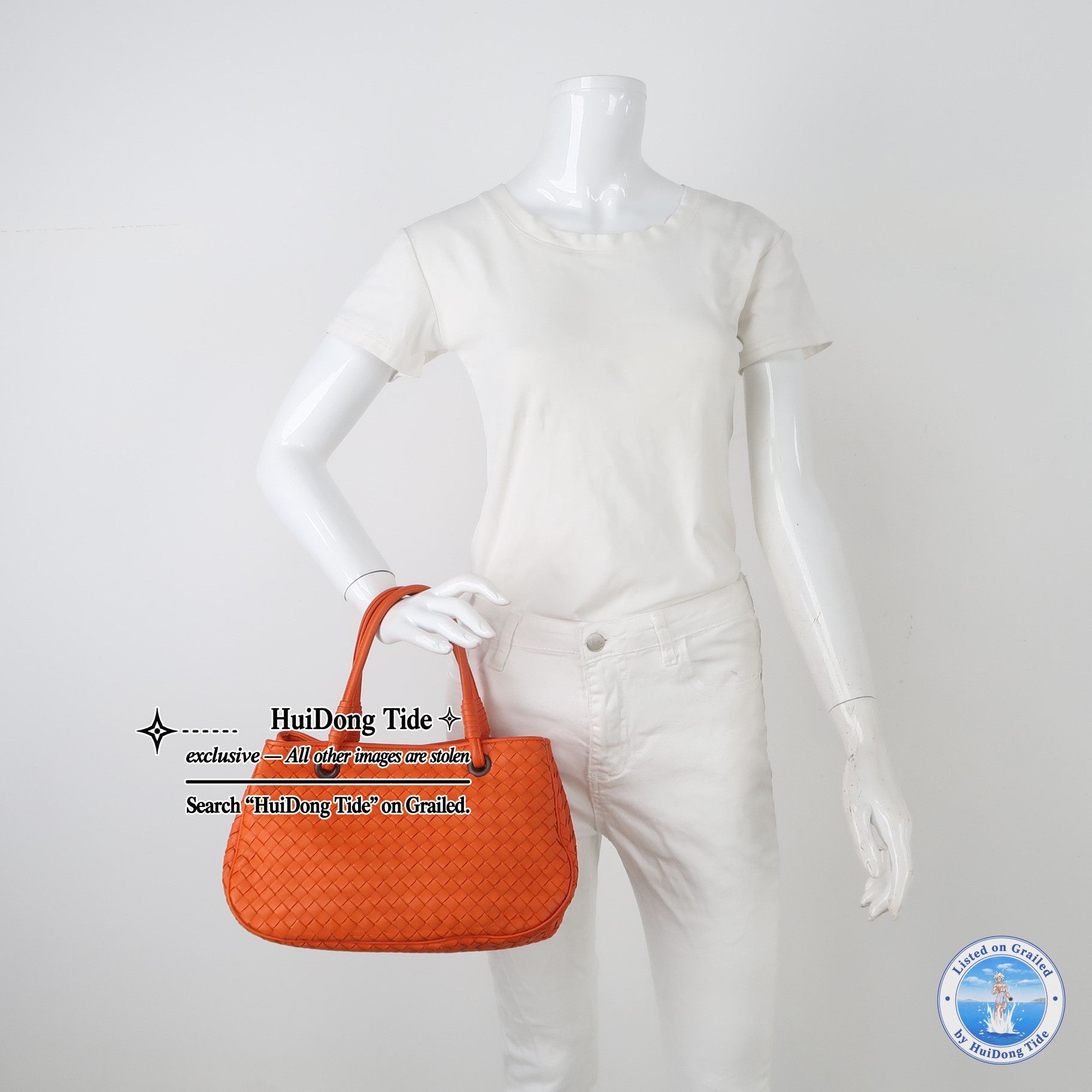 Bottega Veneta Bottega Veneta Orange Intrecciato Leather Handle Bag Size ONE SIZE - 2 Thumbnail