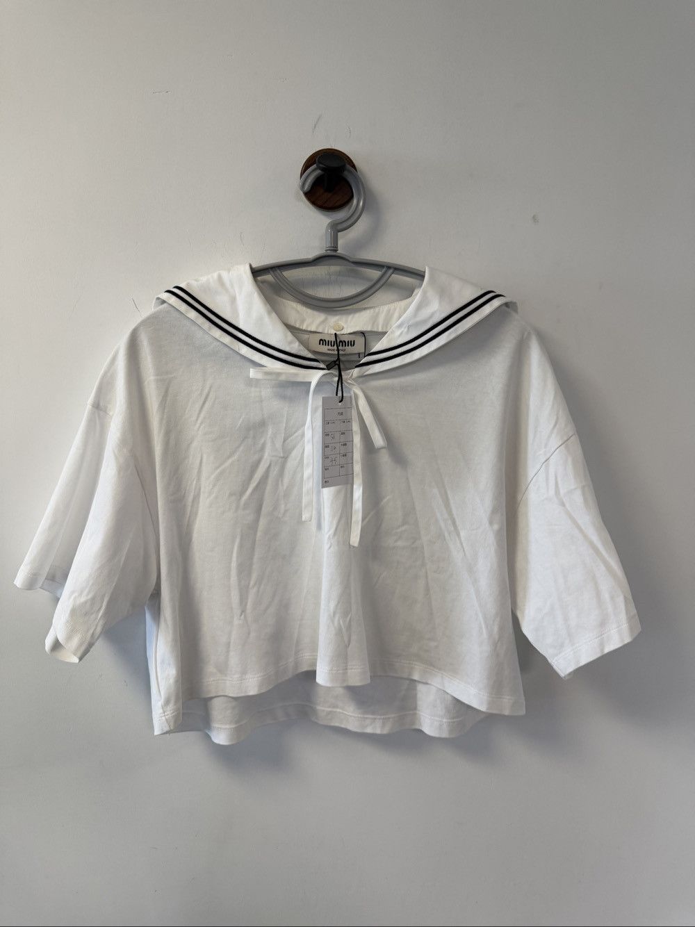 Miu Miu Sailor Collar Logo Cotton T-Shirt XS