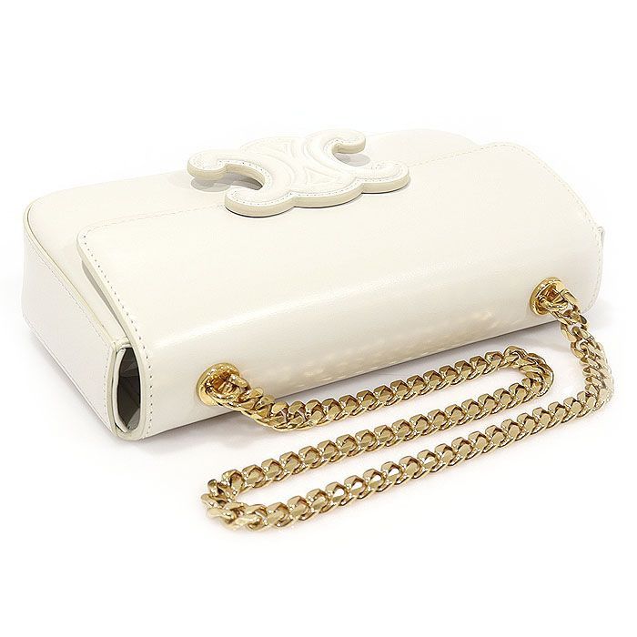 Celine White Shiny Calfskin Triomphe Gold Chain Shoulder Bag Size ONE SIZE - 4 Thumbnail
