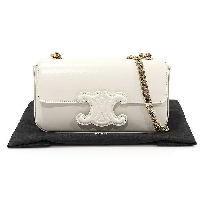 Celine White Shiny Calfskin Triomphe Gold Chain Shoulder Bag Size ONE SIZE - 2 Thumbnail