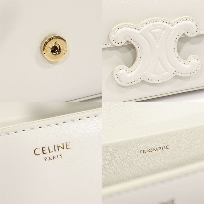 Celine White Shiny Calfskin Triomphe Gold Chain Shoulder Bag Size ONE SIZE - 7 Thumbnail