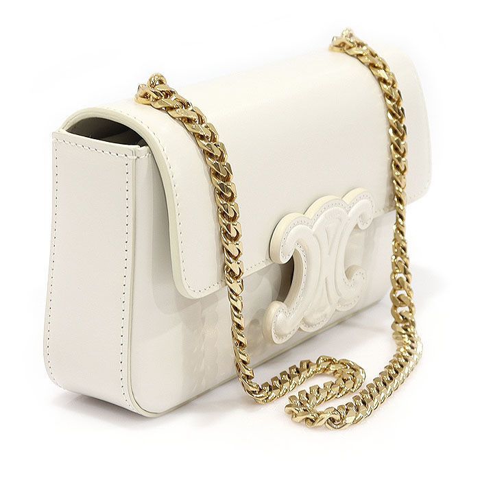 Celine White Shiny Calfskin Triomphe Gold Chain Shoulder Bag Size ONE SIZE - 3 Thumbnail