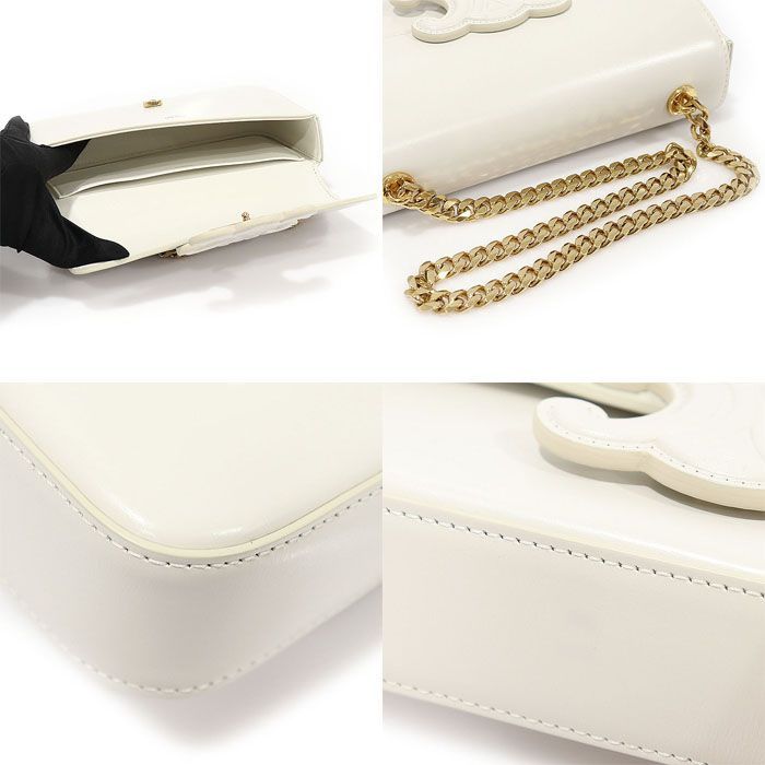 Celine White Shiny Calfskin Triomphe Gold Chain Shoulder Bag Size ONE SIZE - 6 Thumbnail