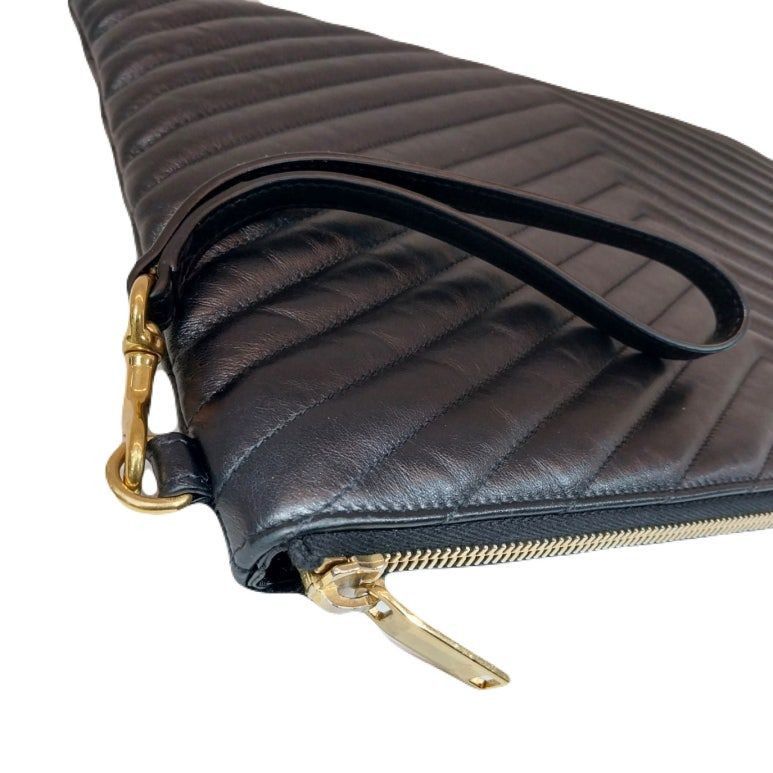 Yves Saint Laurent YSL Black Chevron Quilted Matelassé Monogram Clutch Size ONE SIZE - 6 Thumbnail