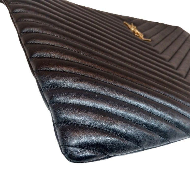Yves Saint Laurent YSL Black Chevron Quilted Matelassé Monogram Clutch Size ONE SIZE - 5 Thumbnail
