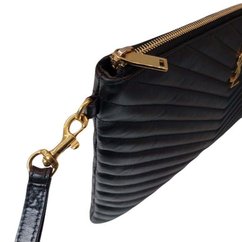 Yves Saint Laurent YSL Black Chevron Quilted Matelassé Monogram Clutch Size ONE SIZE - 2 Thumbnail