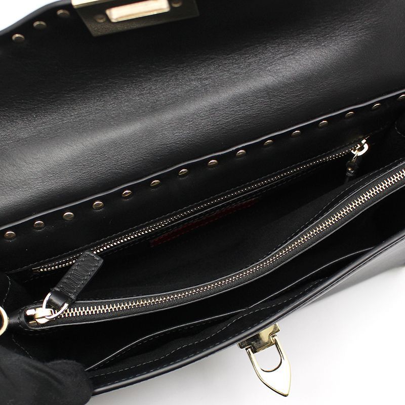 Valentino Black Leather Gold Rockstud Single Handle Small Shoulder Bag Size ONE SIZE - 9 Thumbnail