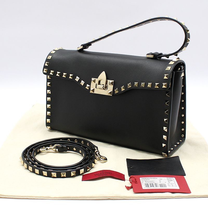 Valentino Black Leather Gold Rockstud Single Handle Small Shoulder Bag Size ONE SIZE - 2 Thumbnail