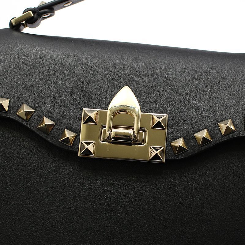 Valentino Black Leather Gold Rockstud Single Handle Small Shoulder Bag Size ONE SIZE - 8 Thumbnail