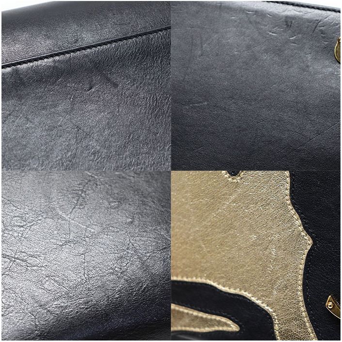 Yves Saint Laurent Black Calfskin Gold Chain Rockstar Patchwork Kate Small Shou Size ONE SIZE - 7 Thumbnail