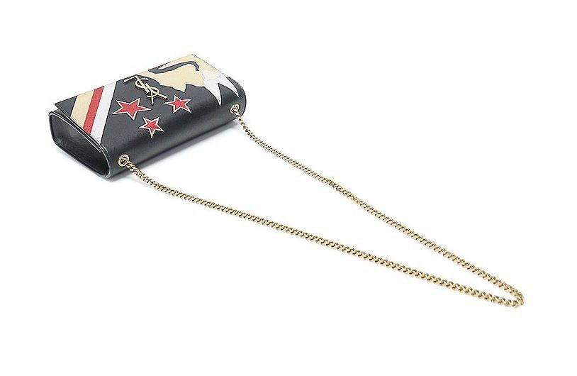 Yves Saint Laurent Black Calfskin Gold Chain Rockstar Patchwork Kate Small Shou Size ONE SIZE - 5 Thumbnail