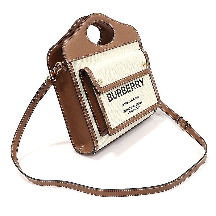 Burberry Natural Malt Brown Leather Two-Tone Canvas Mini Pocket Tote Size ONE SIZE - 3 Thumbnail
