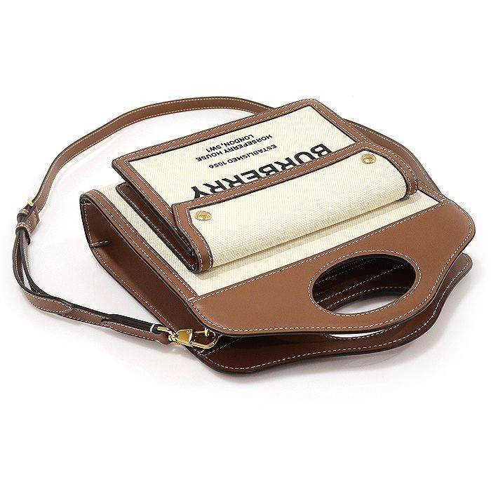 Burberry Natural Malt Brown Leather Two-Tone Canvas Mini Pocket Tote Size ONE SIZE - 4 Thumbnail