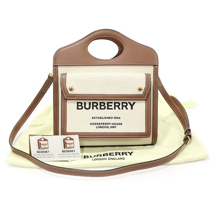 Burberry Natural Malt Brown Leather Two-Tone Canvas Mini Pocket Tote Size ONE SIZE - 2 Thumbnail