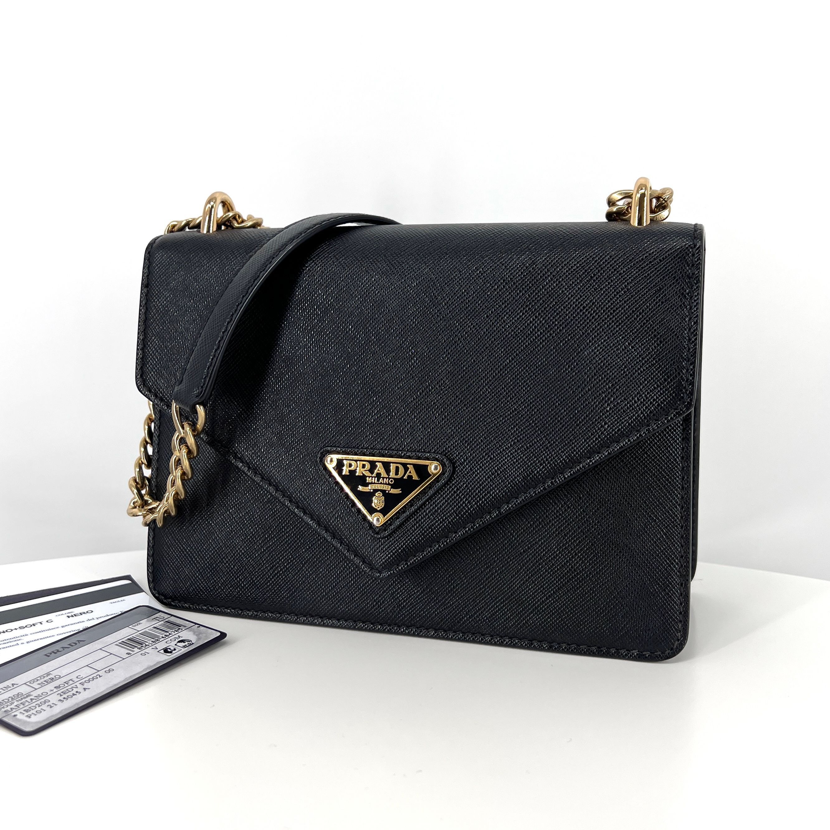 Prada Envelope Saffiano Chain Shoulder Bag Crossbody Black Size ONE SIZE - 2 Thumbnail
