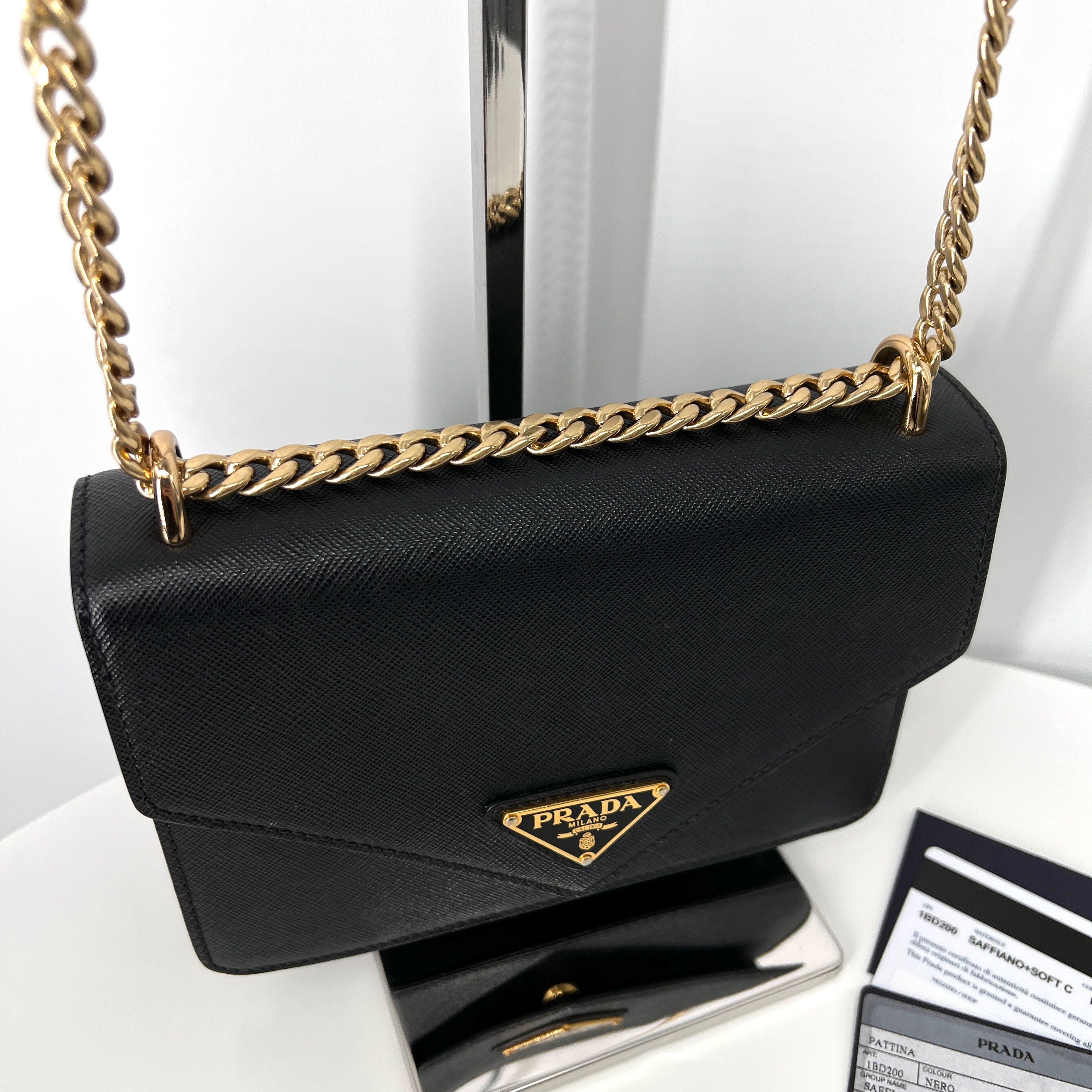 Prada Envelope Saffiano Chain Shoulder Bag Crossbody Black Size ONE SIZE - 6 Thumbnail