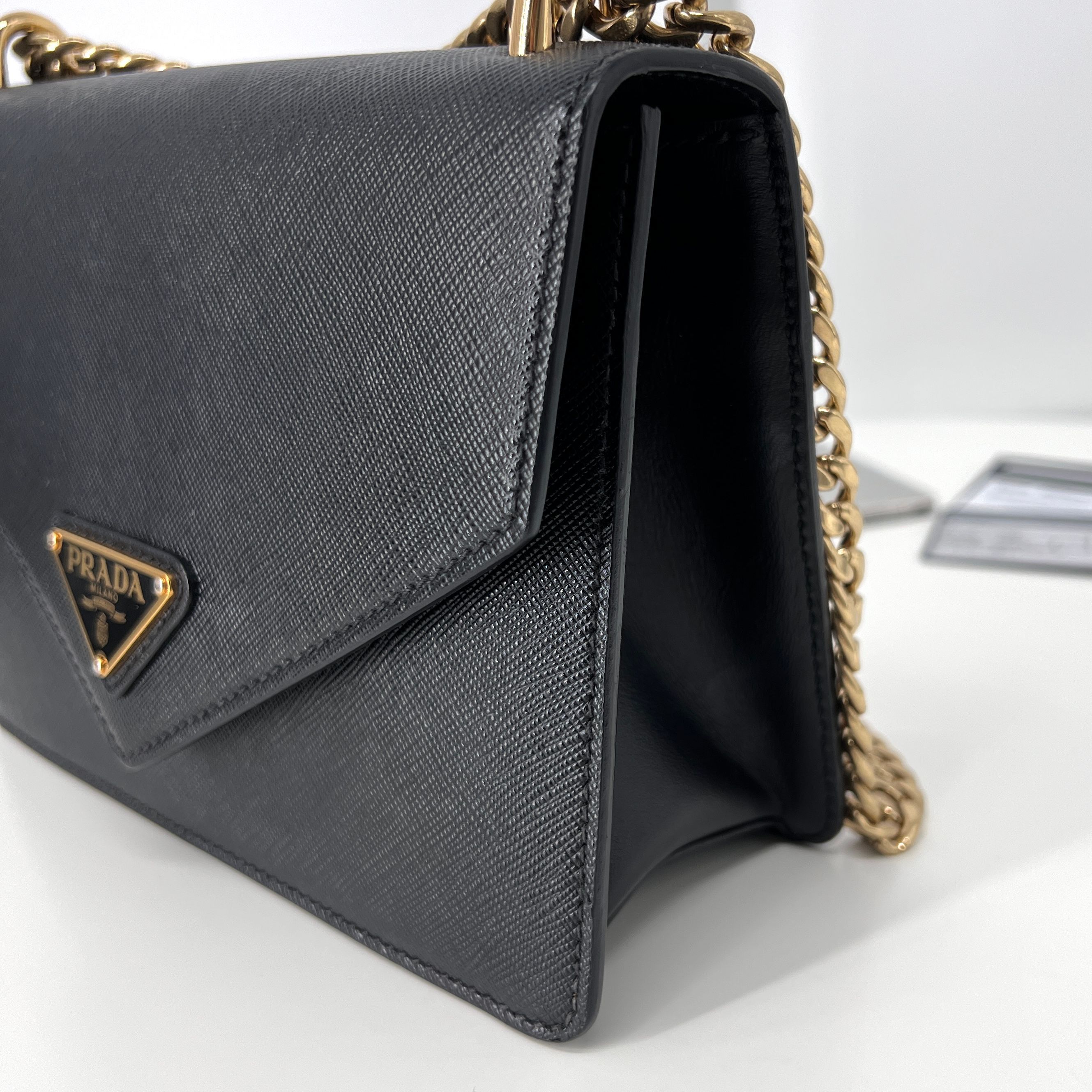 Prada Envelope Saffiano Chain Shoulder Bag Crossbody Black Size ONE SIZE - 9 Thumbnail