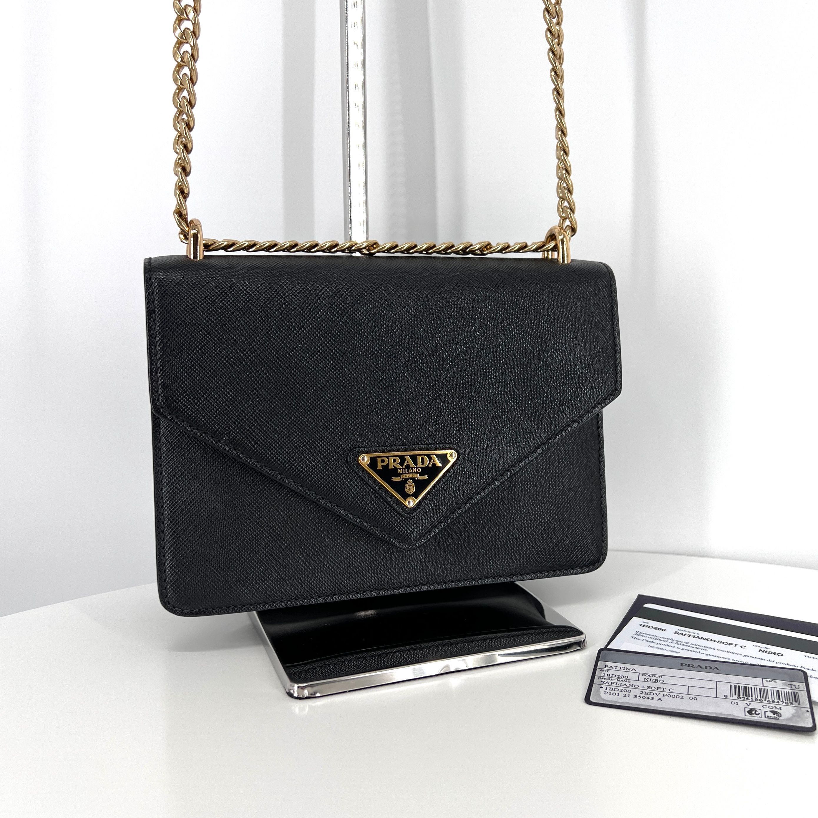Prada Envelope Saffiano Chain Shoulder Bag Crossbody Black Size ONE SIZE - 3 Thumbnail