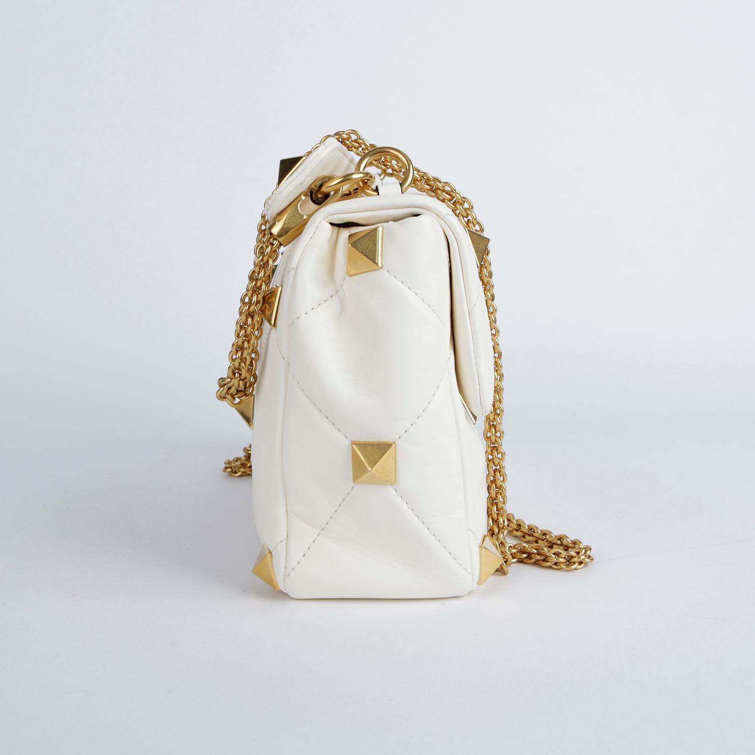 Valentino Refurbished White Leather Roman Stud Tote and Shoulder Bag Size ONE SIZE - 7 Thumbnail