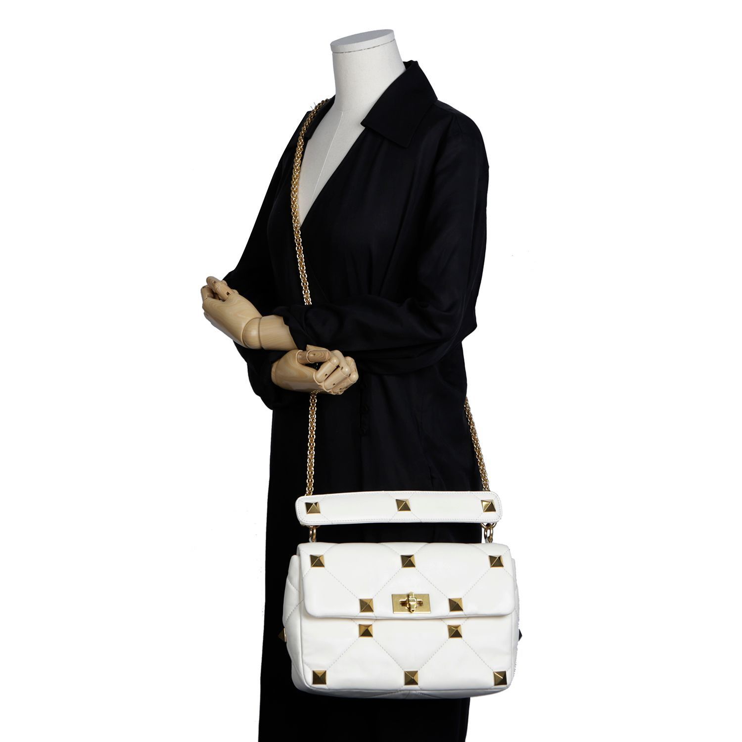 Valentino Refurbished White Leather Roman Stud Tote and Shoulder Bag Size ONE SIZE - 13 Thumbnail