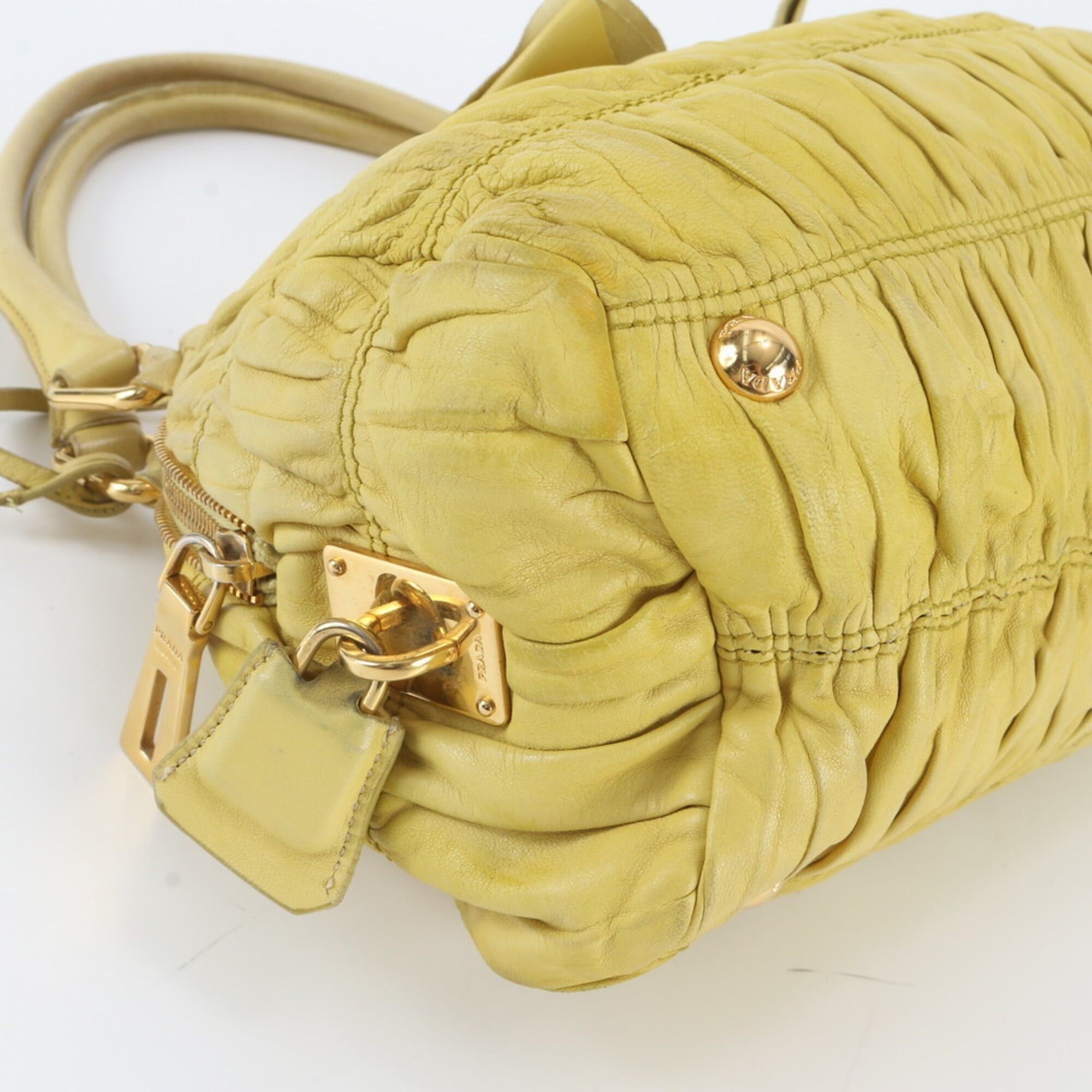 Prada Prada Tessuto Nylon Gathered Ribbon Leather Tote Bag Handbag Shoulder for Women Size ONE SIZE - 6 Thumbnail