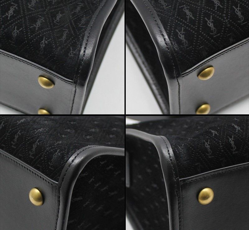 Yves Saint Laurent Black Suede Monogram All Over Medium Duffel Bag Shoulder Bag Size ONE SIZE - 7 Thumbnail