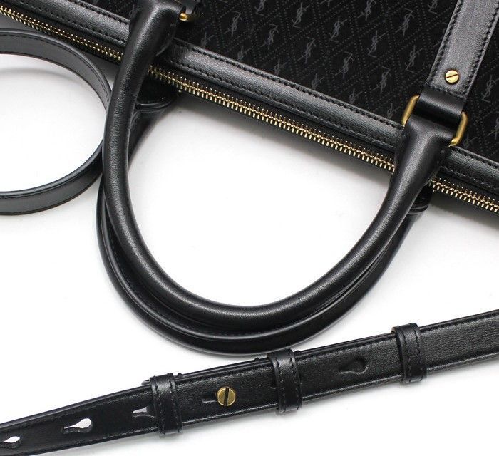 Yves Saint Laurent Black Suede Monogram All Over Medium Duffel Bag Shoulder Bag Size ONE SIZE - 4 Thumbnail