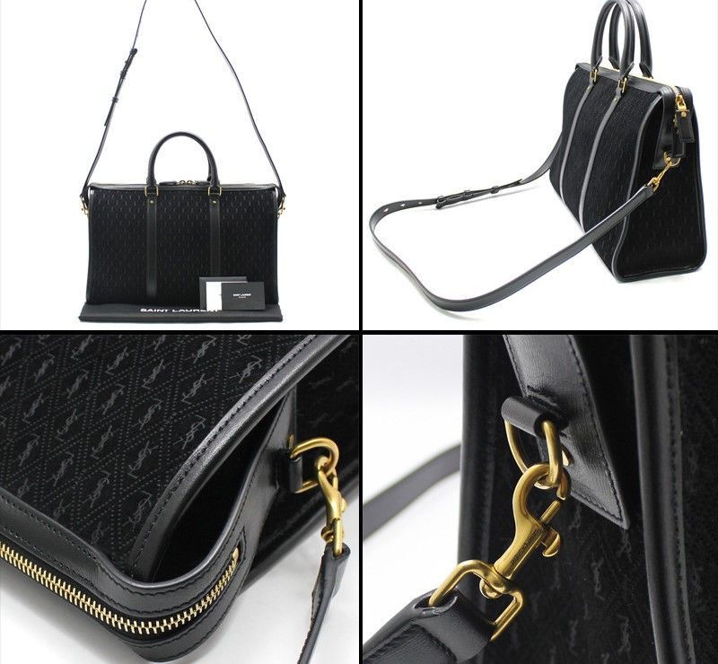 Yves Saint Laurent Black Suede Monogram All Over Medium Duffel Bag Shoulder Bag Size ONE SIZE - 6 Thumbnail