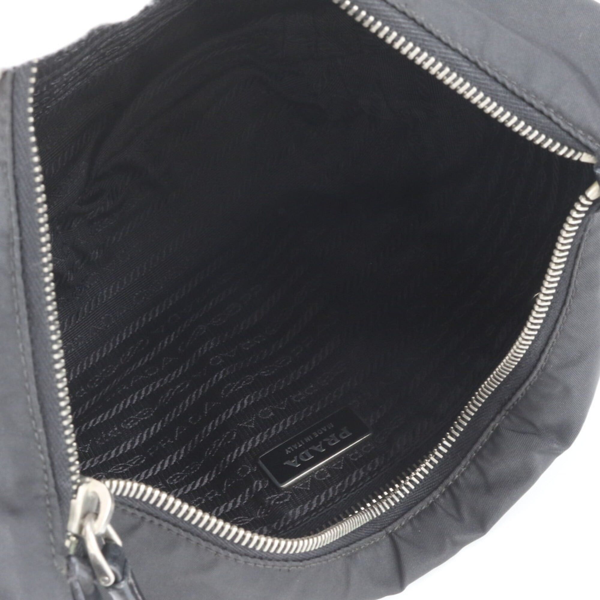 Prada Prada Tessuto Nylon Logo Hobo Leather Shoulder Bag Handbag Black Women's Size ONE SIZE - 7 Thumbnail